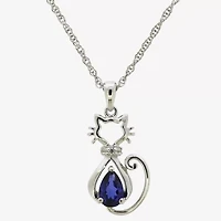 Womens Lab Created Blue Ceylon Sapphire Sterling Silver 18 Inch Pendant Necklace