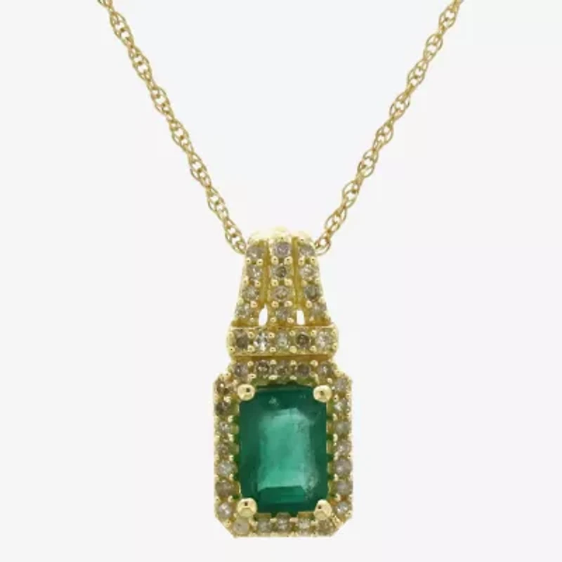 Womens Genuine Green Emerald 10K Gold 18 Inch Pendant Necklace