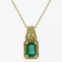 Womens Genuine Green Emerald 10K Gold 18 Inch Pendant Necklace