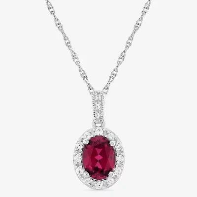 Womens Lab Created Red Ruby Sterling Silver 18 Inch Pendant Necklace
