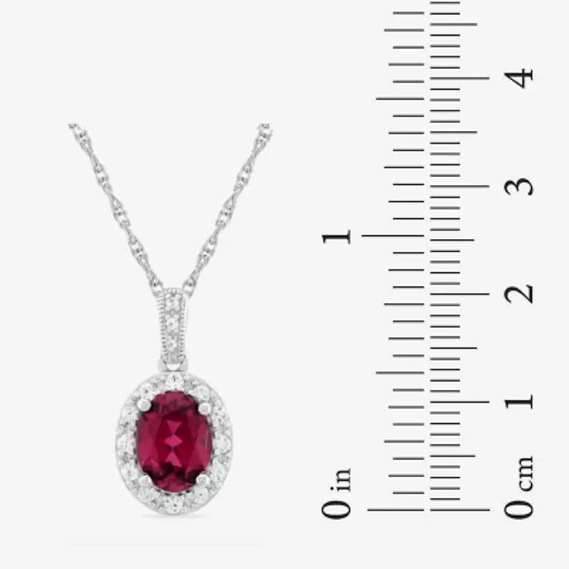 Womens Lab Created Red Ruby Sterling Silver 18 Inch Pendant Necklace