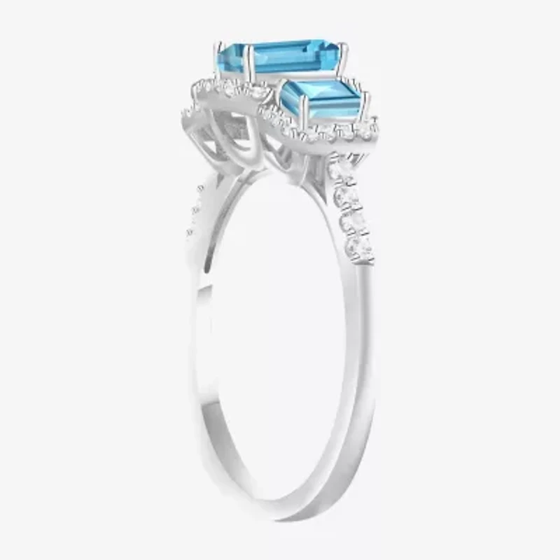 Womens Gemstone 14K Gold Over Silver Halo 3-Stone Cocktail Ring