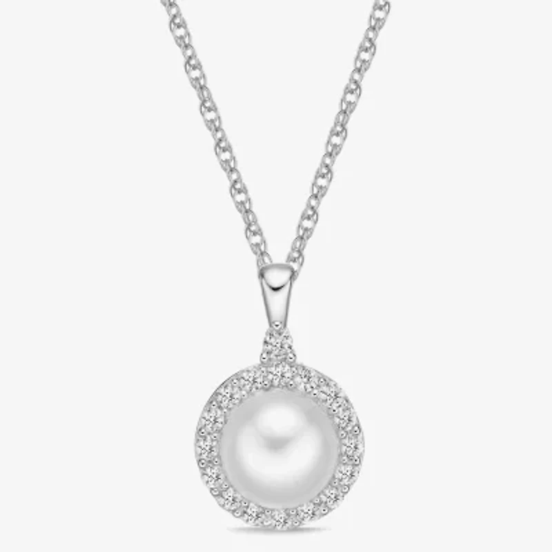 Womens Cultured Freshwater Pearl & Lab-Created Sapphire Sterling Silver Pendant Necklace