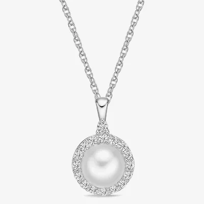 Womens Cultured Freshwater Pearl & Lab-Created Sapphire Sterling Silver Pendant Necklace