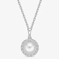 Womens Cultured Freshwater Pearl & Lab-Created Sapphire Sterling Silver Pendant Necklace
