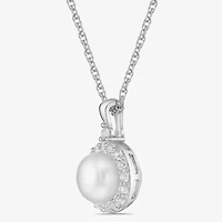 Womens Cultured Freshwater Pearl & Lab-Created Sapphire Sterling Silver Pendant Necklace