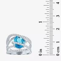 Womens Genuine Blue Topaz & Lab-Created White Sapphires Sterling Silver Cocktail Ring