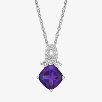 Womens Genuine Purple Amethyst Sterling Silver 18 Inch Pendant Necklace