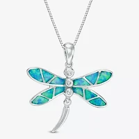 Dragon Fly Womens Lab Created Blue Opal Sterling Silver 18 Inch Pendant Necklace