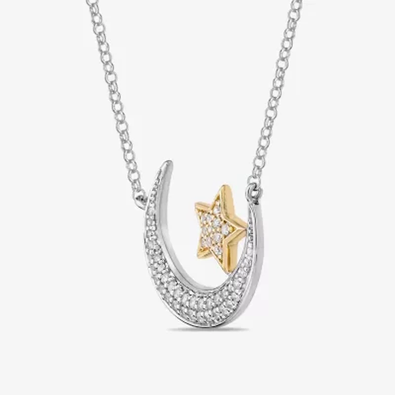 Womens 1/5 CT. Natural White Diamond 10K Two Tone Gold Star 18 Inch Pendant Necklace