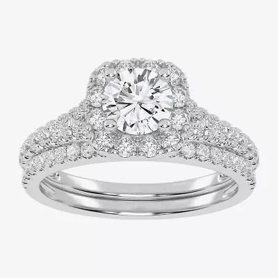 1 CT.T.W. (G / VS2-SI1) Lab-Grown Diamond Cushion Halo Wedding Engagement Ring 10K Gold