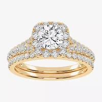 1 CT.T.W. (G / VS2-SI1) Lab-Grown Diamond Cushion Halo Wedding Engagement Ring 10K Gold