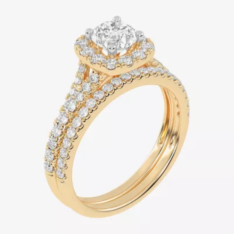 1 CT.T.W. (G / VS2-SI1) Lab-Grown Diamond Cushion Halo Wedding Engagement Ring 10K Gold