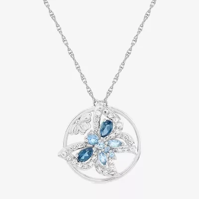 Womens Genuine Blue Topaz Sterling Silver Butterfly 18 Inch Pendant Necklace