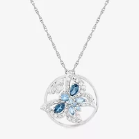 Womens Genuine Blue Topaz Sterling Silver Butterfly 18 Inch Pendant Necklace