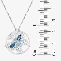 Womens Genuine Blue Topaz Sterling Silver Butterfly 18 Inch Pendant Necklace