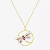 "Dragonfly" Womens Genuine Purple Amethyst 14K Gold Over Silver 18 Inch Pendant Necklace