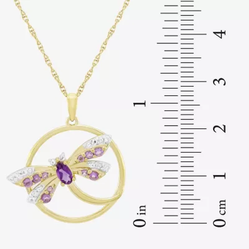 "Dragonfly" Womens Genuine Purple Amethyst 14K Gold Over Silver 18 Inch Pendant Necklace