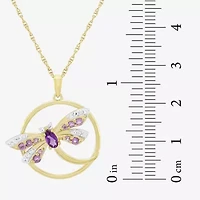 "Dragonfly" Womens Genuine Purple Amethyst 14K Gold Over Silver 18 Inch Pendant Necklace