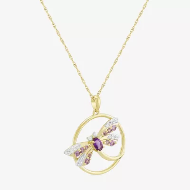 "Dragonfly" Womens Genuine Purple Amethyst 14K Gold Over Silver 18 Inch Pendant Necklace