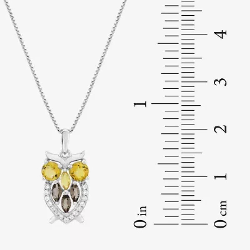 "Owl" Womens Genuine Yellow Citrine Sterling Silver 18 Inch Pendant Necklace