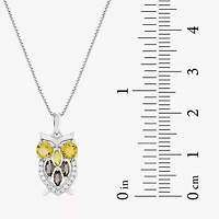 "Owl" Womens Genuine Yellow Citrine Sterling Silver 18 Inch Pendant Necklace