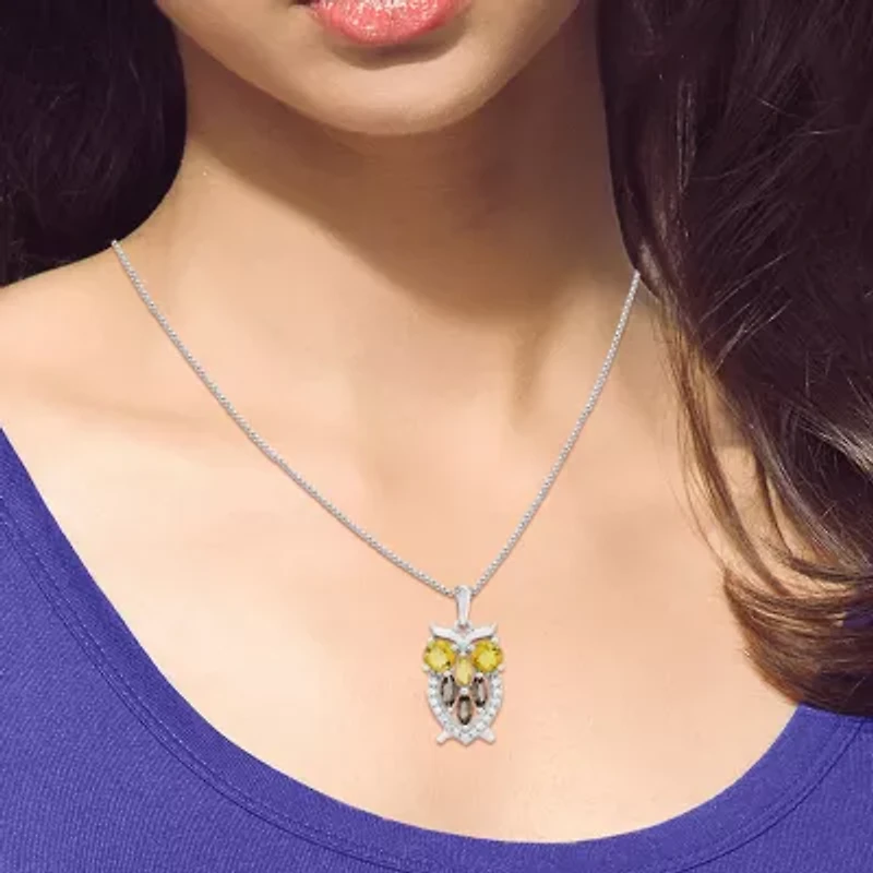 "Owl" Womens Genuine Yellow Citrine Sterling Silver 18 Inch Pendant Necklace