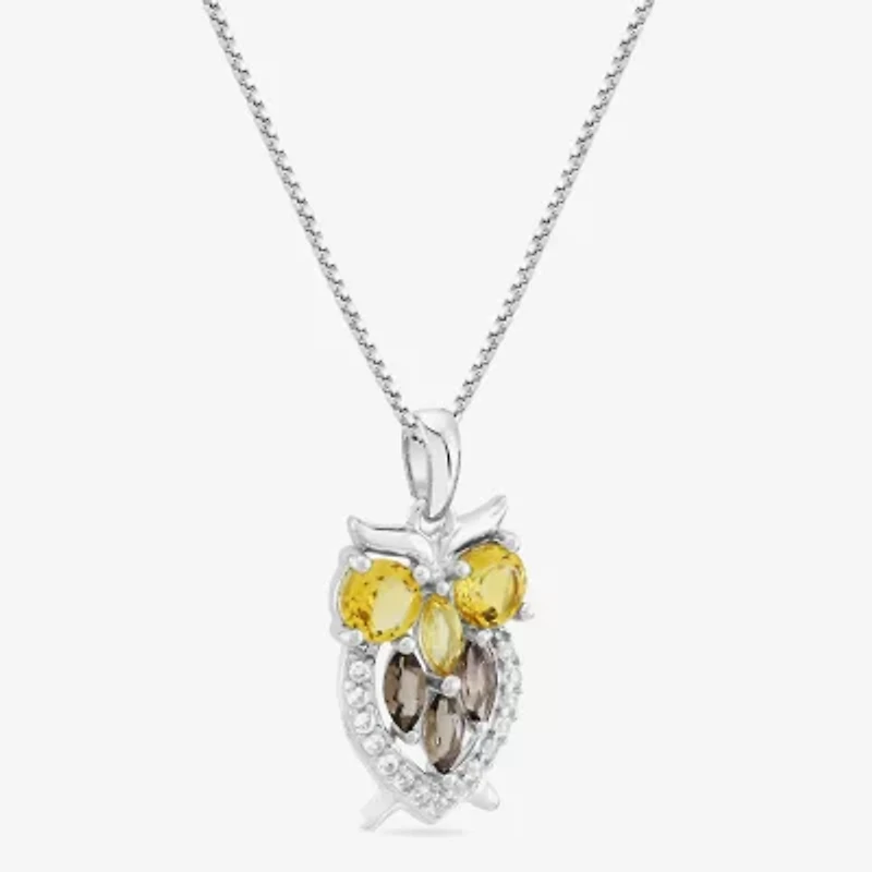 "Owl" Womens Genuine Yellow Citrine Sterling Silver 18 Inch Pendant Necklace