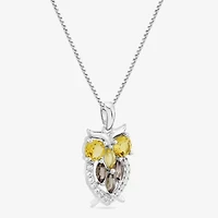 "Owl" Womens Genuine Yellow Citrine Sterling Silver 18 Inch Pendant Necklace