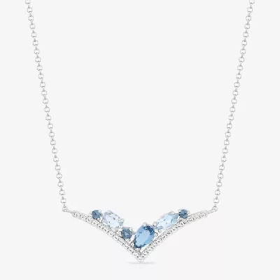 Womens Blue Topaz Sterling Silver 18 Inch Chevron Necklace