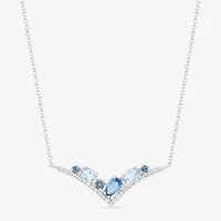 Womens Blue Topaz Sterling Silver 18 Inch Chevron Necklace