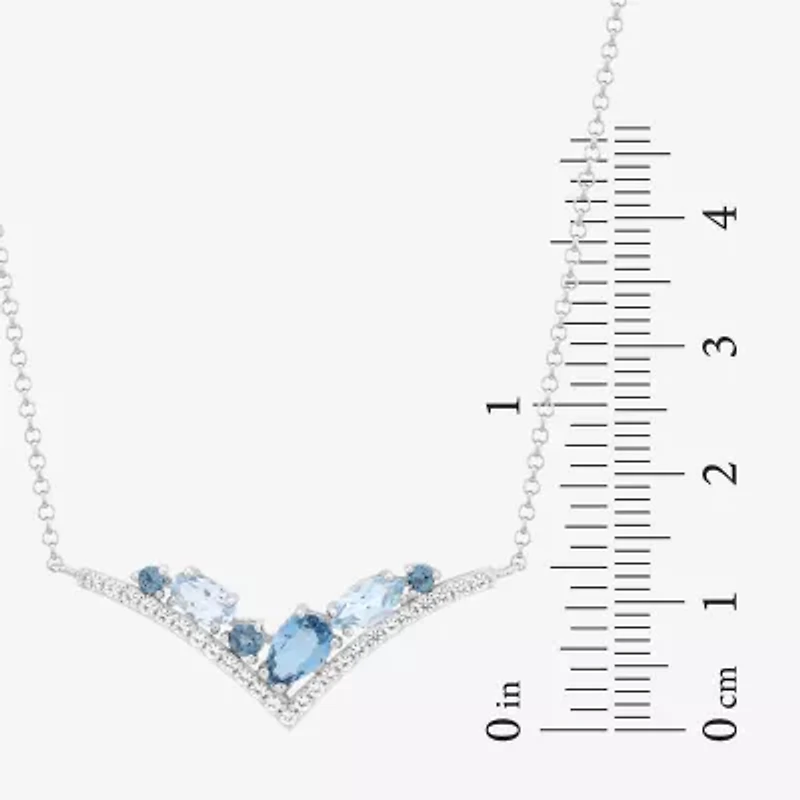 Womens Blue Topaz Sterling Silver 18 Inch Chevron Necklace