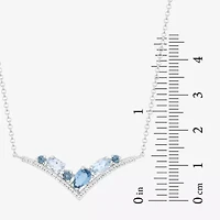 Womens Blue Topaz Sterling Silver 18 Inch Chevron Necklace