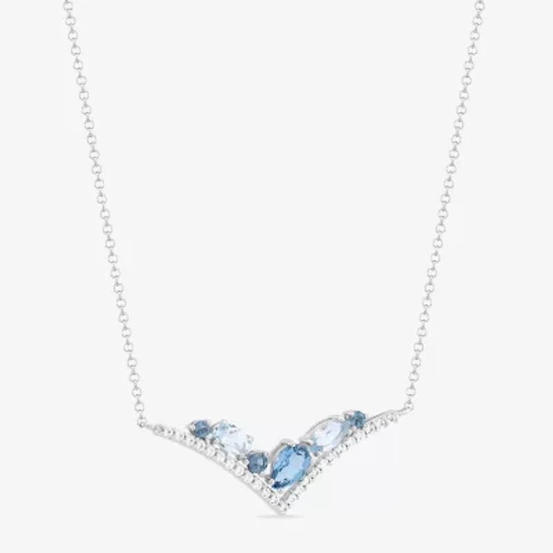 Womens Blue Topaz Sterling Silver 18 Inch Chevron Necklace