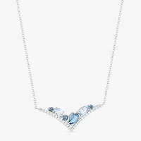 Womens Blue Topaz Sterling Silver 18 Inch Chevron Necklace