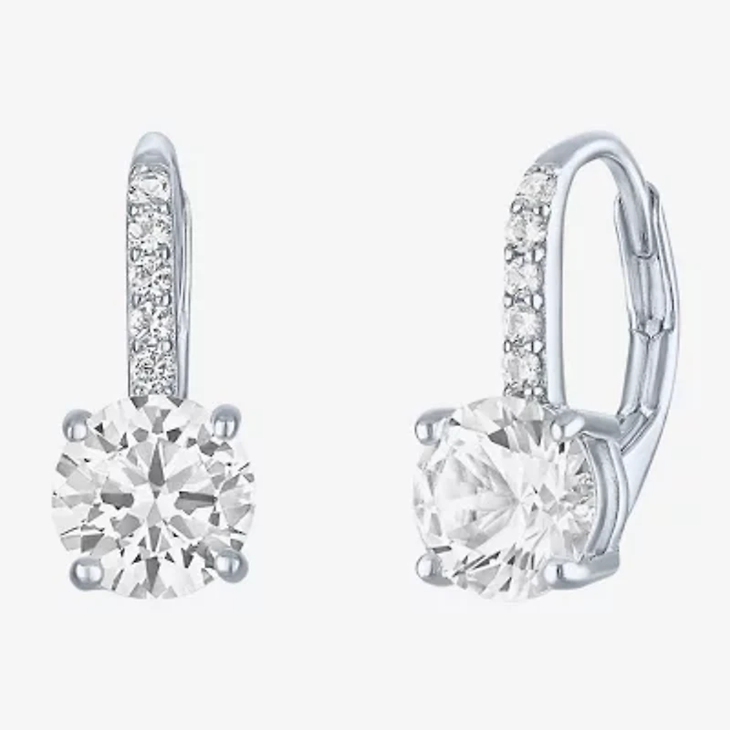 Yes, Please! Womens Lab Created White Sapphire Sterling Silver Round Drop Earrings
