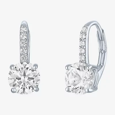 Yes, Please! Womens Lab Created White Sapphire Sterling Silver Round Drop Earrings