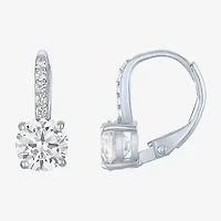Yes, Please! Womens Lab Created White Sapphire Sterling Silver Round Drop Earrings