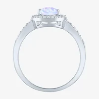 Yes, Please! Womens Lab Created White Opal Sterling Silver Pear Halo Cocktail Ring