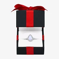 Yes, Please! Womens Lab Created White Opal Sterling Silver Pear Halo Cocktail Ring