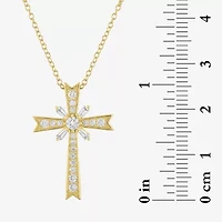 Yes, Please! Womens Lab Created White Sapphire 14K Gold Over Silver Cross 18 Inch Pendant Necklace