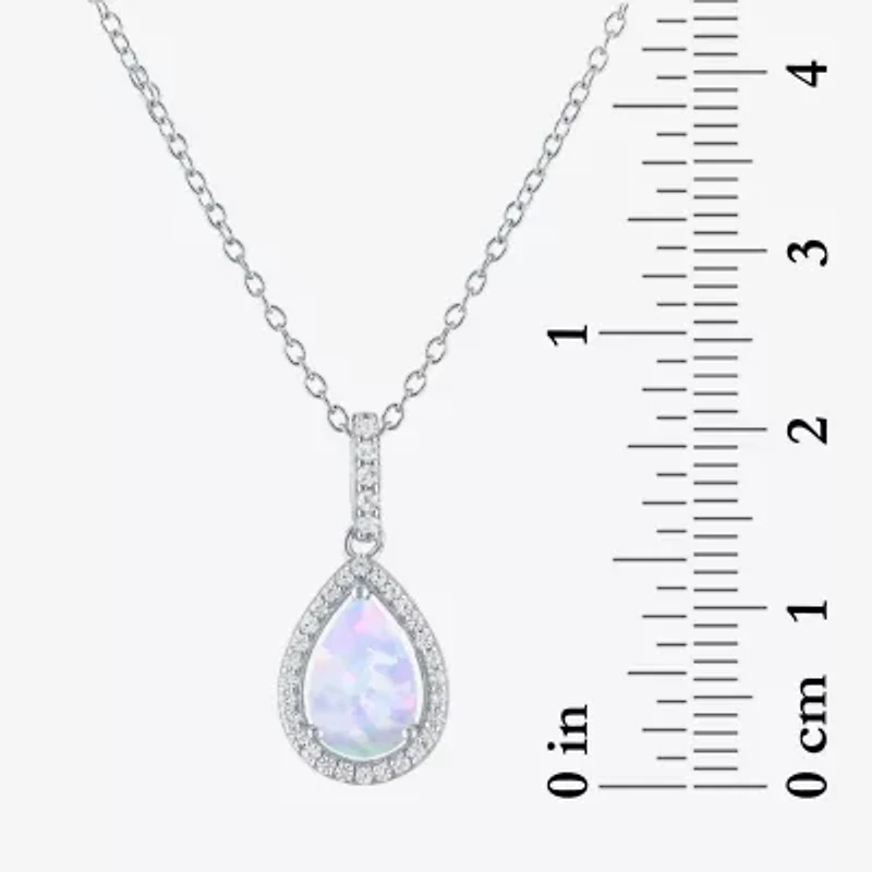 Yes, Please! Womens Lab Created White Opal Sterling Silver Pear 18 Inch Pendant Necklace
