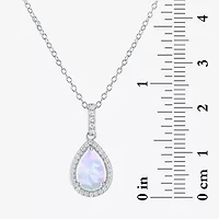 Yes, Please! Womens Lab Created White Opal Sterling Silver Pear 18 Inch Pendant Necklace