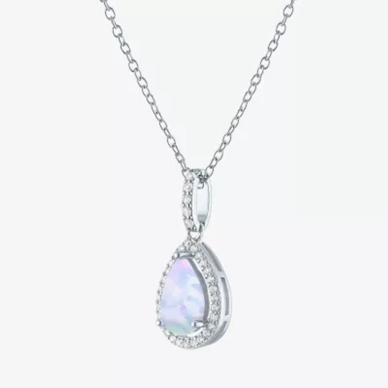 Yes, Please! Womens Lab Created White Opal Sterling Silver Pear 18 Inch Pendant Necklace
