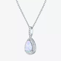 Yes, Please! Womens Lab Created White Opal Sterling Silver Pear 18 Inch Pendant Necklace
