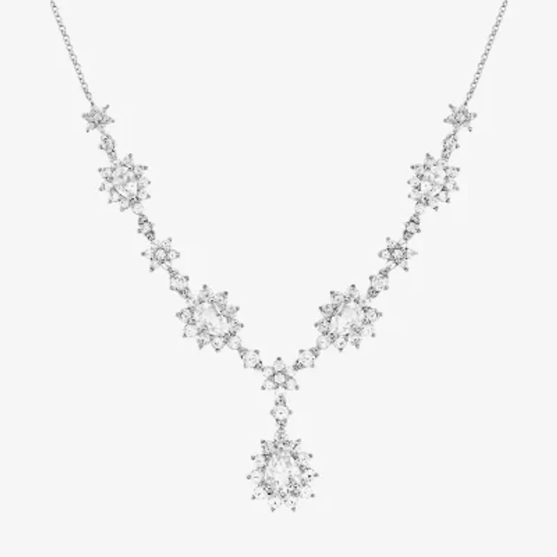DiamonArt® Cubic Zirconia Sterling Silver Cluster Drop Necklace