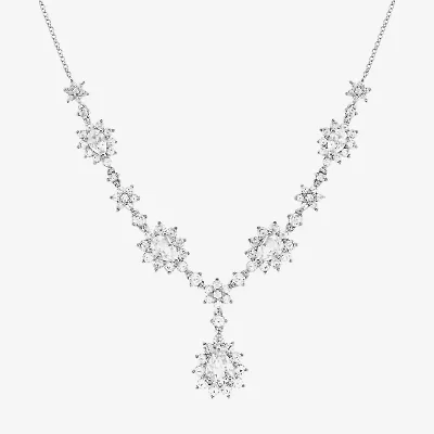 DiamonArt® Cubic Zirconia Sterling Silver Cluster Drop Necklace