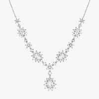 DiamonArt® Cubic Zirconia Sterling Silver Cluster Drop Necklace