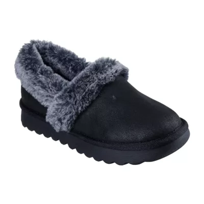 Skechers Cozy Up Womens Memory Foam Faux Fur Trim Slip-On Slippers