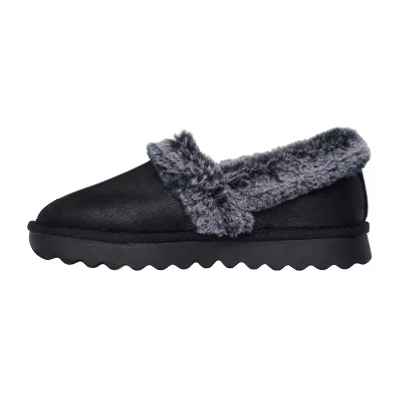 Skechers Cozy Up Womens Memory Foam Faux Fur Trim Slip-On Slippers